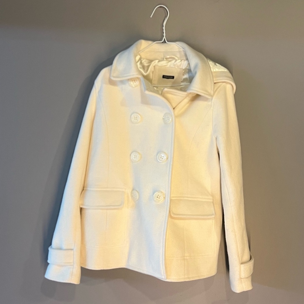 White women’s peacoat